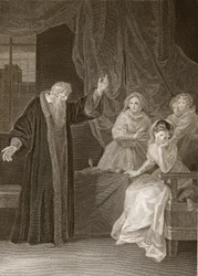 Mary Queen of Scots tillrättavisad av Knox, illustration från David Humes The History of England, pub. av R. Bowyer, London, 1812