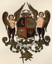 Frimurarvapen, efter en målad panel i W.H.Y. Rylands ägo, ur The History of Freemasonry, volym II, utgiven av Thomas C. Jack, London, 1883