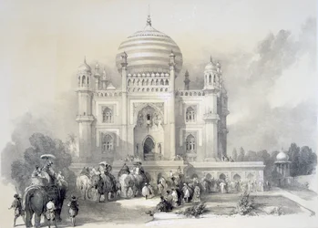 Mausoleum of Jufhir Junge, Delhi, från The Oriental Portfolio: Picturesque Illustrations of the Scenery and Architecture of India av Horace H. Wilson, publicerad 1841