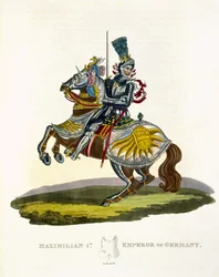 Maximilian I, kung av Tyskland och helig romersk kejsare (1459-1519) 1498, från Ancient Armor av Samuel Rush Meyrick, 1824