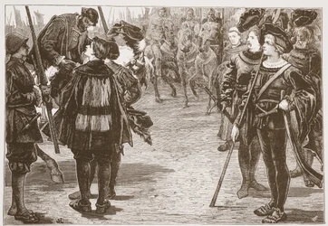 Möte av kejsar Charles och de protestantiska prinsarna, illustration från The History of Protestantism av James Aitken Wylie (1808-1890), pub. 1878