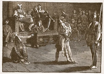 Meeting of the Shire-Moot, c.835, illustration från Cassells Illustrated History of England (sepiafoto)