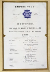 Meny från Empire Club, 17 mars 1884