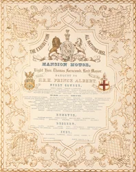 Meny för banketten för prins Albert i Mansion House med anledning av världsutställningen, London, 1851