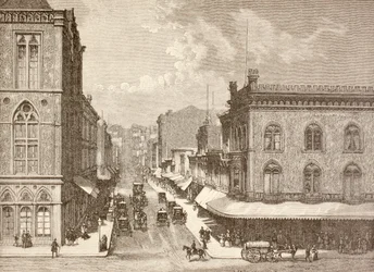 Montgomery Street, San Francisco på 1880-talet (litho)