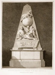 Monument uppfört till minnet av Sir Isaac Newton i Westminster Abbey, illustration från David Humes The History of England, pub. av R. Bowyer, London, 1812