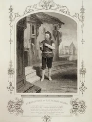 Mr Buckstone som Lancelot Gobbo, akt II, scen 2, i The Merchant of Venice av William Shakespeare (1564-1616)