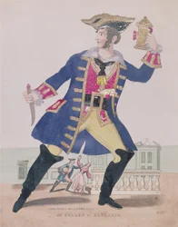Mr. Cullen i rollen som Blueskin (Bluebeard), pub. 1810 (gravyr och collage)