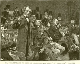 Mr. Disraeli berättar för underhuset sin historia om torr champagne