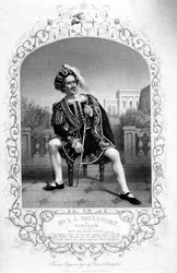 Herr E.L. Davenport som Benedick, Act II Scene 3, i Much Ado About Nothing, av William Shakespeare (1564-1616) från en daguerreotypi av Paine of Islington (gravyr)