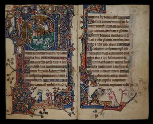 Ms 1-2005, ff.139v-140r: Tillkännagivandet till Shepherds, historiskt initialt 