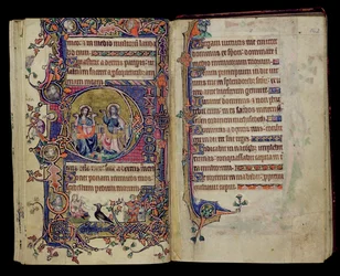 Ms 1-2005, ff.161v-162r: Fadern och Sonen, historisk initial D från Macclesfield Psalter, Use of Sarum, East Anglia, ca 1330