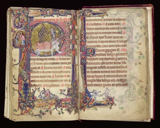 Ms 1-2005, ff.235v-236r: Death Striking, historisk initial från Macclesfield Psalter, Use of Sarum, East Anglia, ca 1330