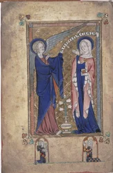 Ms 242 Folio 2v, Annunciation to the Virgin, från Grey-Fitzpayne Hours