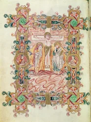 Ms 274 (Y-6) fol.71v The Crucifixion, från Missal of Robert of Jumieges, c.1016