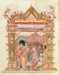 Ms 274 (Y-6) fol.72v The Holy Women at the Tomb, från Missal of Robert of Jumieges, c.1016