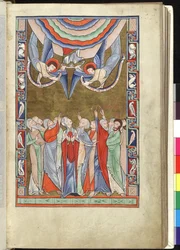 Ms Hunter 229 f.14r The Ascension, från Hunterian Psalter, c.1170 (penna & bläck och tempera på veläng)