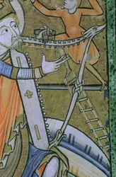 Ms Hunter 229 f.21v David stämmer sin harpa, från Hunterian Psalter, c.1170 (penna & bläck och tempera på veläng)