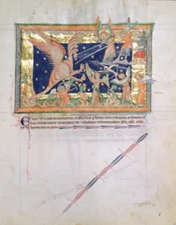 Ms L.A. 139-Lisboa fol.33 Draken som för krig med de troende, från Gulbenkian Apocalypse, c.1265-70