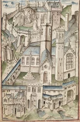 Ms New Coll 288, f4v. (Chaundler-manuskript), Life of William of Wykeham av Thomas Chaundler (penna och bläck & tempera på veläng)