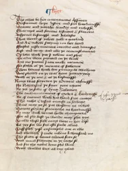 Ms. New Coll 314, f19r, The Canterbury Tales av Geoffrey Chaucer (penna och bläck på veläng)