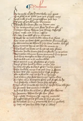 Ms. New Coll 314, f90v, The Canterbury Tales av Geoffrey Chaucer (penna och bläck på veläng)