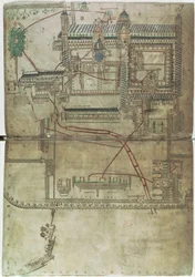 Ms R 171 f.285 Plan av Canterbury Cathedral och VVS-systemet, från 