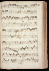 Mu Ms 168, s.301: Sida från Fitzwilliam Virginal, och antologi av 1500- och tidigt 1600-tals keyboardmusik (bläck på papper)