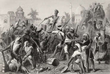 Myteriska Sepoys som delar bytet, från "The History of the Indian Mytery", publicerad 1858