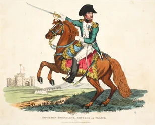 Napoleon Bonaparte, Frankrikes kejsare, graverad av Romney, pub. av Richard Evans, illustration från An Historical Account of the Battle of Waterloo av William Mudford, 1816