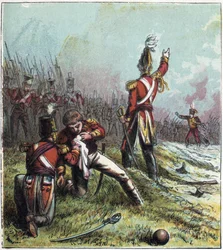 Napoleonkriget: Slaget vid Coruña (La Coruña) i Spanien den 16/01/1809: det ställde den franska armén mot den engelska armén och ledde till den brittiske befälhavaren Sir John Moores död (1761-1809). ”Sir John Moores död”