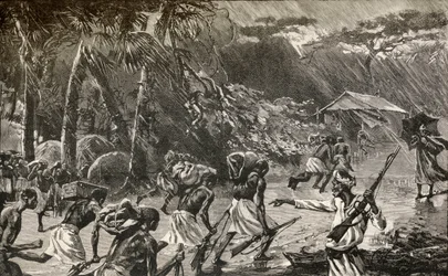 Infödda bärare i Sir Henry Morton Stanleys Emin Pasha Relief Expedition i Afrika 1886 till 1889