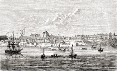 New Amsterdam, en nederländsk bosättning från 1600-talet på södra spetsen av Manhattan Island, Amerika, från Ward and Lock