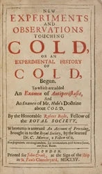 Nya experiment och observationer som rör kyla, eller en experimentell historia om kyla, av Robert Boyle