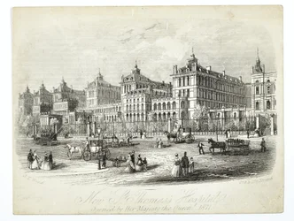 New St. Thomass Hospital, öppnat av Hennes Majestät Drottningen 1871, pub. J.T. Trä