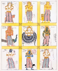 Nio sorters Bali som representerar planeterna, från The History and Doctrine of Buddhism av Edward Upham, 1829