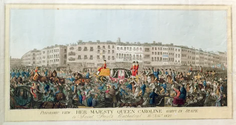 Panoramautsikt. Hennes Majestät Drottning Caroline går i delstaten till St. Pauls Cathedral, 20 november 1820, pub. 1821 (akvatint på papper)