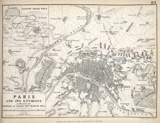 Paris och dess omgivningar, för att illustrera slaget vid Paris, 30 mars 1814