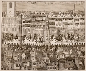 En del av Edvard VI:s kröningsprocession, 1547, efter en akvarell från 1500-talet