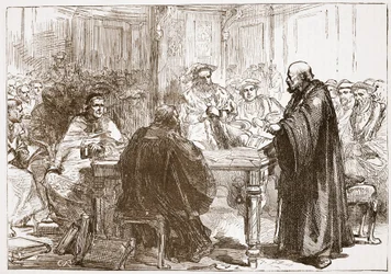 Pastor Olaf vid konferensen i Upsala, illustration från The History of Protestantism av James Aitken Wylie (1808-1890), pub. 1878