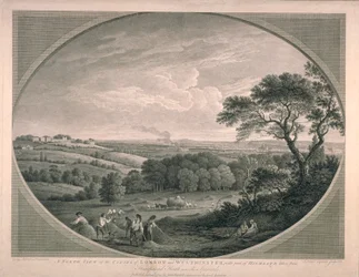 Pastoral utsikt över städer i Westminster med en del av Highgate, 1780