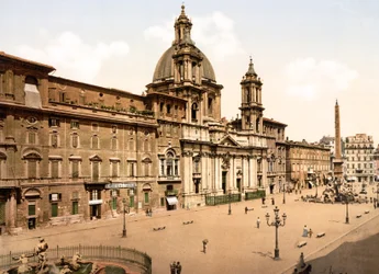 Piazza Navona, Rom (handfärgat foto)