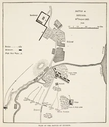 Plan för slaget vid Bithoor, 16 augusti 1857, från Cassells Illustrated History of England