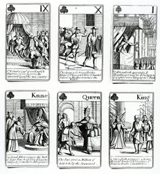 Spelkort som skildrar händelserna från den spanska armadan, 1699