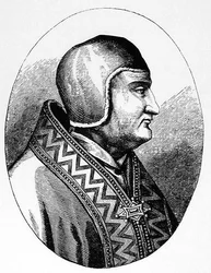 Påve Clemens IV (ca 1195-1268) illustration från vetenskap och litteratur under medeltiden och renässansen, skriven och graverad av Paul Lacroix, 1878