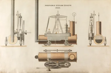 Bärbar ångmaskin, designad av Maudsley, Sons & Field, 1828 (penna & bläck och wc på papper)