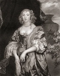 Porträtt av Anne Carre, grevinna av Bedford (1620-84), från Lodges British Portraits, 1823
