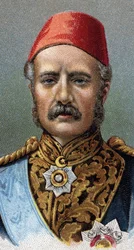 Porträtt av general Charles Gordon, brittisk soldat - Porträtt av Charles George Gordon dit le Pasha (1833-1885), brittisk soldat - Från serien "" Leaders of Men""" - Kromolitografi - Engelska skolan, 1900-talet -