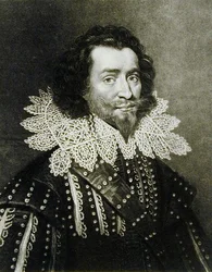 Porträtt av George Villiers, 1:e hertig av Buckingham (1592-1628) graverad av Richard Earlom (1743-1822) och Charles Turner (ca 1773-1857) från Illustrious Characters in British History (mezzotint) (bw p