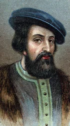 Porträtt av HERNANDO (Hernan) CORTES (Cortez) (1485-1547) Engelsk erövrare - Från serien "" Leaders of Men"" - Chromolithography - English School, 20th century -